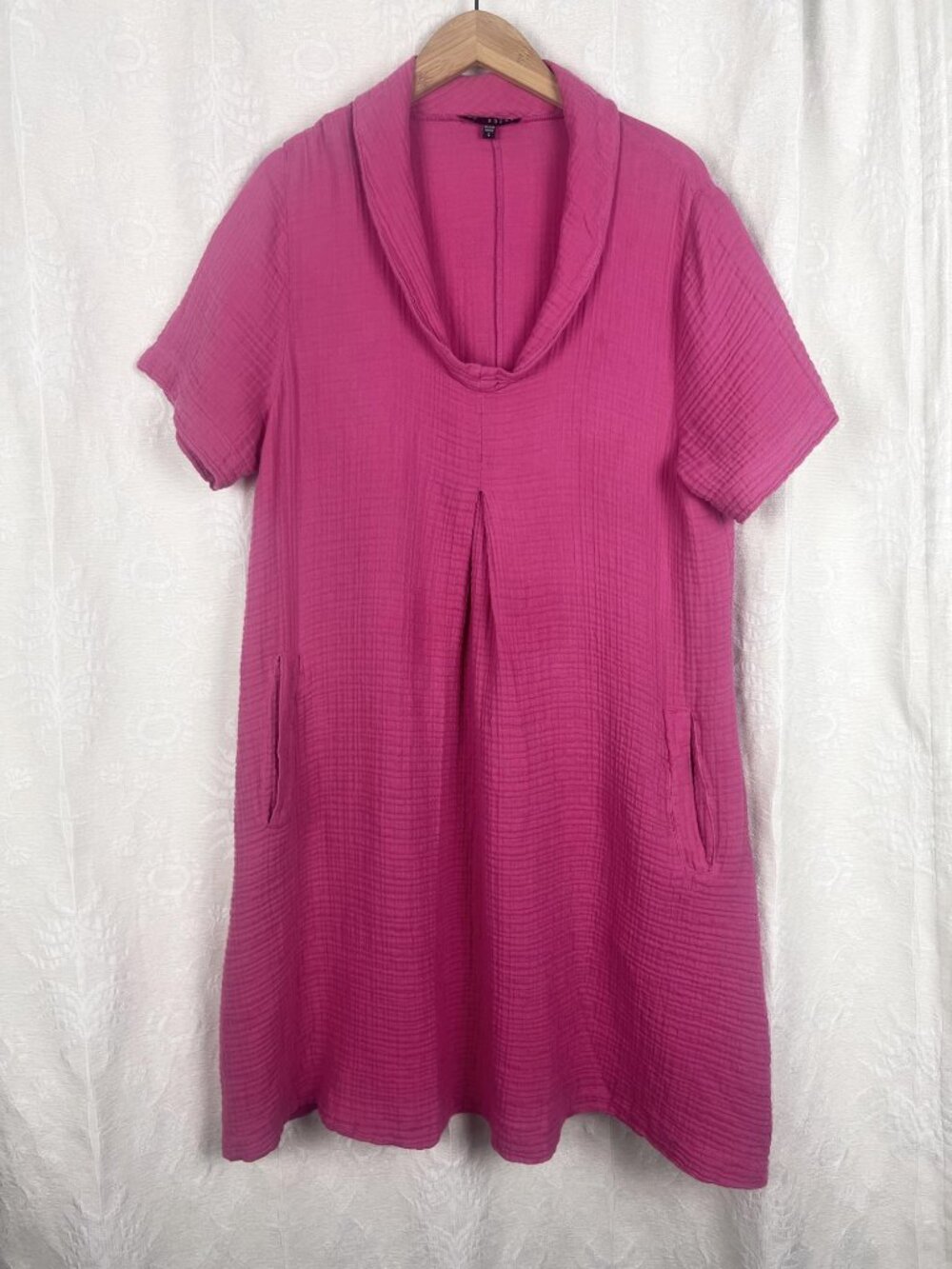 Kozan Harley gauzy cotton midi dress Raspberry Pink oversized lagenlook boho L - Picture 2 of 10